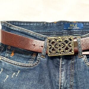 Heart Brass Belt Buckle Tristan Italian Leather Belt Countrycore Western Size S